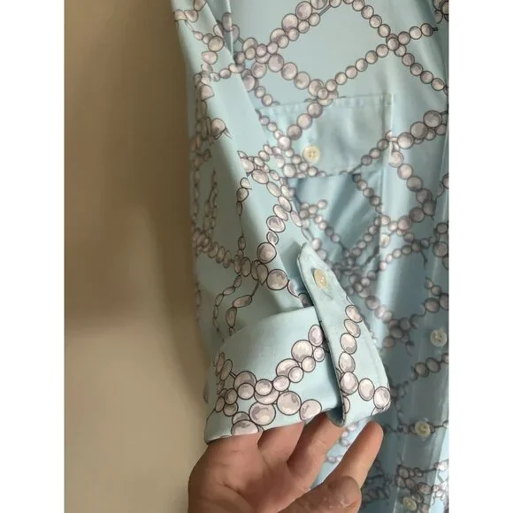 J. McLaughlin Gilchrist Catalina Dress Blue White Button Up Pearls Spandex Small - Picture 3 of 12